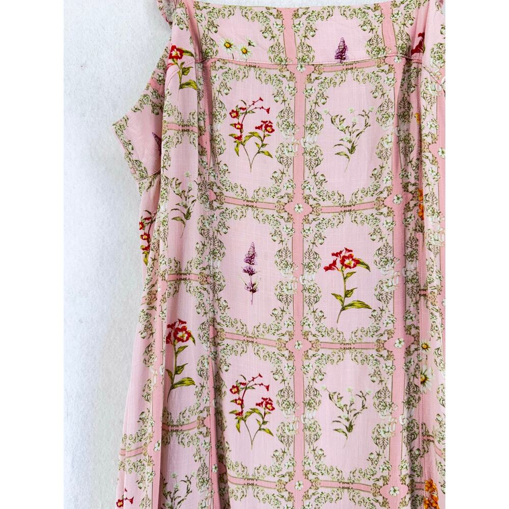 Aguabendita pink floral sundress ruffle strap boho soft summer cottagecore M - Picture 5 of 6